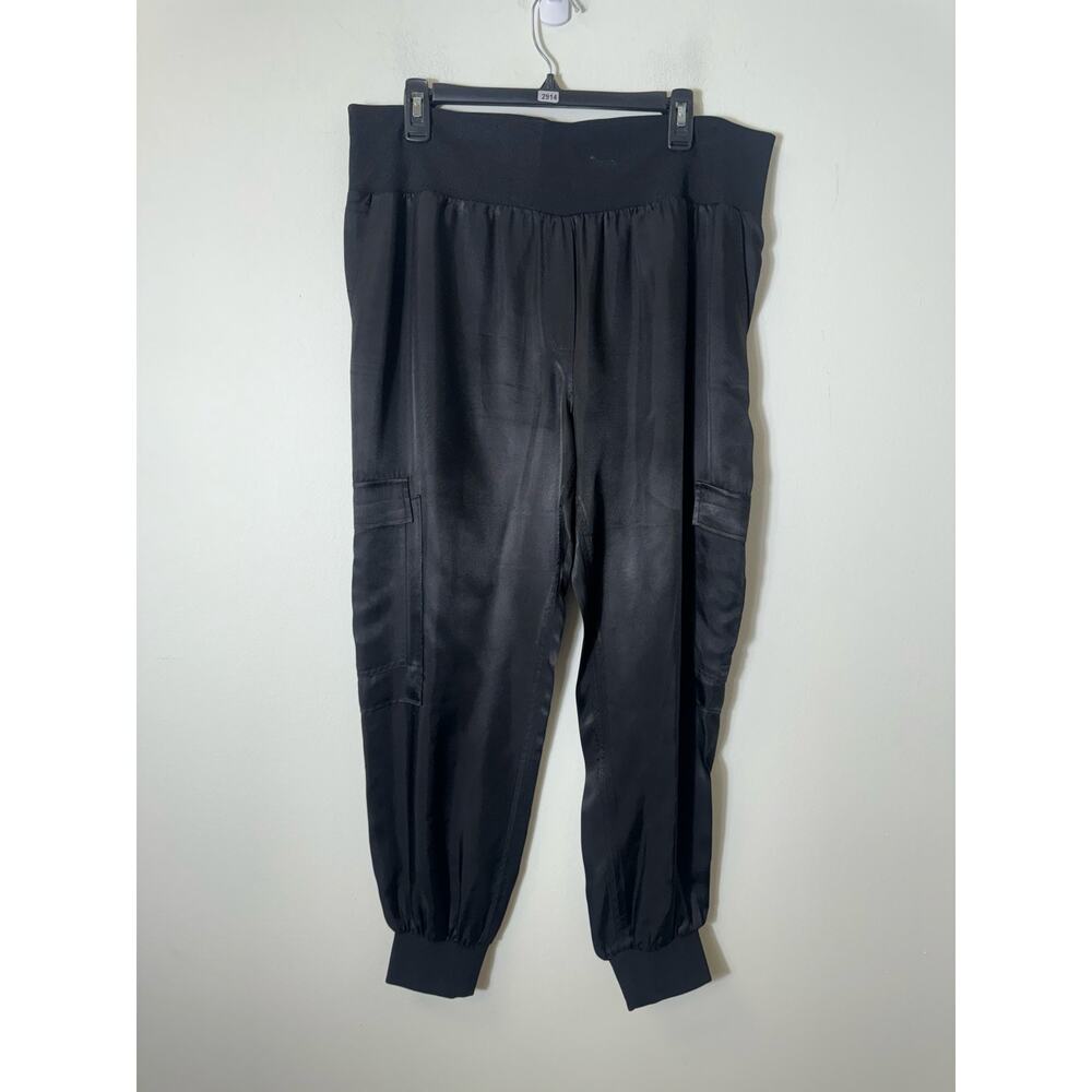 Cinq a Sept Black Satin Cargo Jogger Pants Sz L